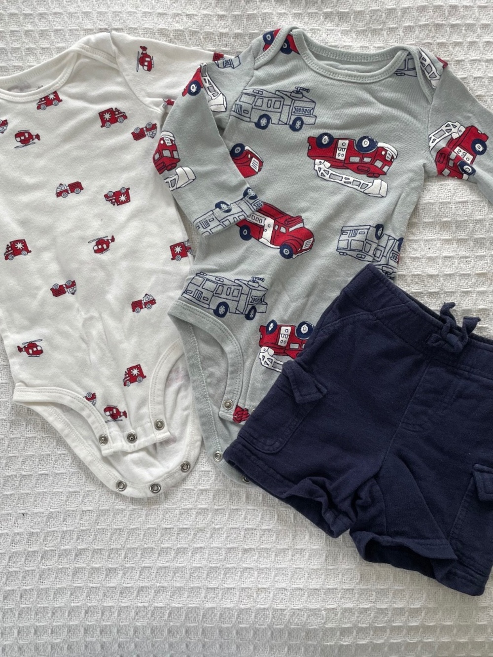Bundle fire truck long sleeve's and navy short - all size 9m